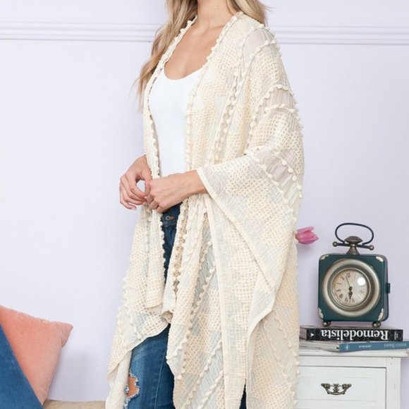 Justin Taylor Pom-Pom Asymmetrical Poncho Cardigan - Picture 6 of 6